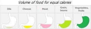 The amount of different foods of the same calorie content