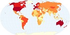 Внесок жиру в калорійність їжі в різних країнах планети